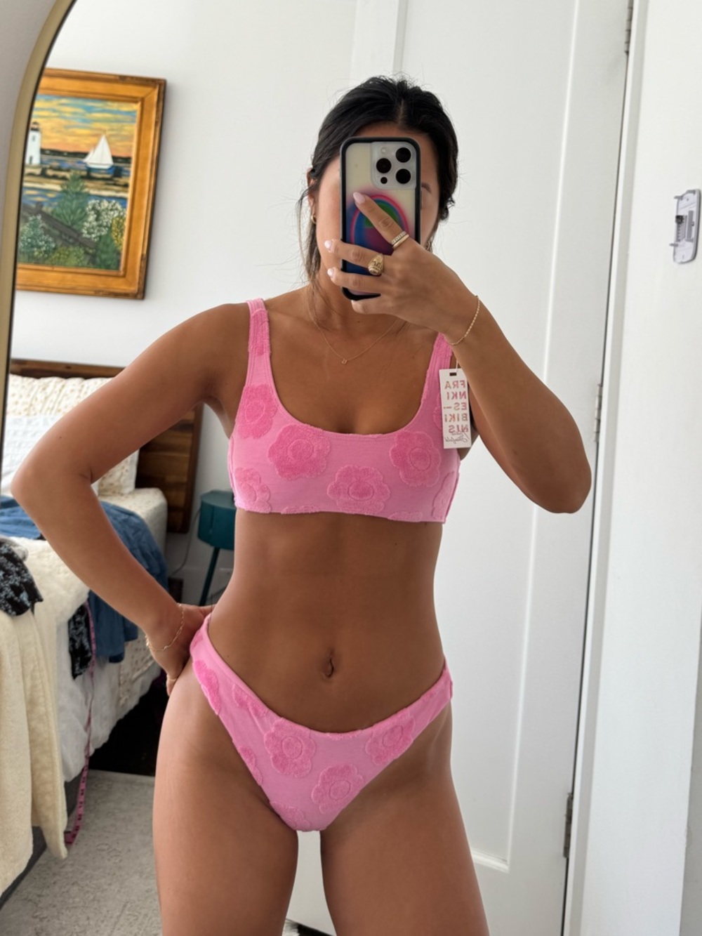 Frankie's Bikinis Pink Floral Terry Bikini Set